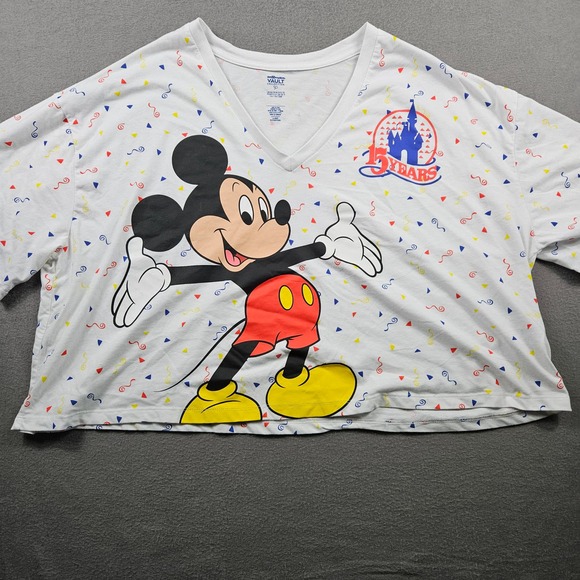 Disney World Vault Mickey Confetti Shirt Crop Top Womens 2X 15 Years Retro - Picture 1 of 7